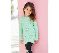 Strickpullover KIDSWORLD "Pulli für kleine Mädchen", Mädchen, Gr. 128/134, grün (mint), Strick, Obermaterial: 90% Polyacryl, 10% Polyamid, unifarben, Basic Po-bedeckend, Rundhals, Strickbündchen, Pull