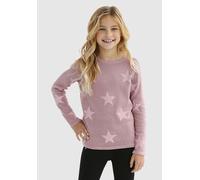 Strickpullover KIDSWORLD "Sterne-Pullover", Mädchen, Gr. 128/134, rosa (rosa gemustert), Feinstrick, Obermaterial: 50% Baumwolle, 50% Polyacryl, gemustert, Basic hüftlang, Rundhals, Pullover Strickpul