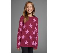 Strickpullover KIDSWORLD "Sterne-Pullover", Mädchen, Gr. 128/134, rot (bordeaux gemustert), Feinstrick, Obermaterial: 50% Baumwolle, 50% Polyacryl, bedruckt, Basic hüftlang, Rundhals, Pullover Strickp