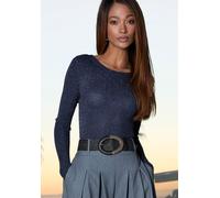 Strickpullover LASCANA "aus Rippstrick mit glänzendem Lurexgarn", Damen, Gr. 44/46, blau (dunkelblau, silberfarben), Strick, Obermaterial: 80% Viskose, 20% metallisierte Fasern, Glitzermuster, leicht