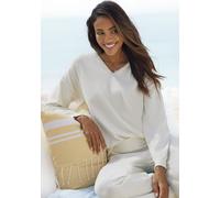 Strickpullover LASCANA, Damen, Gr. 32/34, beige (cream), Obermaterial: 50% Viskose, 28% Polyester, 22% Nylon, unifarben, Basic, bequem hüftlang, V-Ausschnitt, Rippbündchen, Pullover Strickpullover, Ka