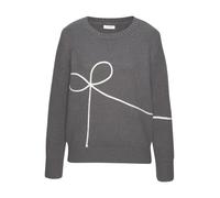 Strickpullover LASCANA, Damen, Gr. 32/34, blau (dunkelgrau), Strick, Obermaterial: 83% Polyester, 7% Polyacryl, 6% Polyamid, 4% Wolle, meliert, figurumspielend hüftlang, Rundhals, Pullover Strickpullo