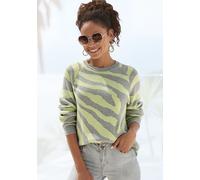 Strickpullover LASCANA, Damen, Gr. 32/34, grau (grau, limone), Strick, Obermaterial: 50% Baumwolle, 50% Polyacryl, figurumspielend hüftlang, Rundhals, Rippstrickbündchen, Pullover Strickpullover, mit 