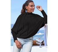 Strickpullover LASCANA, Damen, Gr. 32/34, schwarz, Strick, Obermaterial: 100% Polyester, unifarben, figurumspielend, Fledermausärmel, Pullover Strickpullover, mit Fledermausärmeln, modischer Damenpull