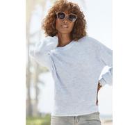 Strickpullover LASCANA, Damen, Gr. 36/38, blau (hellblau meliert), Strick, Obermaterial: 65% Polyacryl, 32% Polyester, 3% Elasthan, meliert, modisch, figurumspielend hüftlang, Rundhals, Langarm Rippst