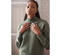 Strickpullover LASCANA, Damen, Gr. 36/38, grün, Strick, Obermaterial: 52% Polyester, 44% Polyacryl, 4% Elasthan, meliert, unifarben, bequem hüftlang, Rippbündchen, Pullover Strickpullover, mit Stehkra