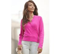 Strickpullover LASCANA Gr. 36/38, pink (fuchsia) Damen Pullover V-Pullover mit Wellenkante Bestseller (14317967-36)