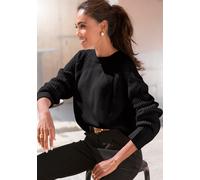 Strickpullover LASCANA, Damen, Gr. 36/38, schwarz, Rippstrick, Obermaterial: 45% Polyacryl, 35% Polyamid, 20% Polyester, figurumspielend hüftlang, Rundhals, Rippstrickbündchen, Pullover Strickpullover