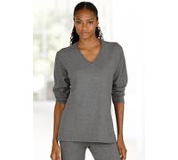 Strickpullover LASCANA, Damen, Gr. 40/42, grau (dunkelgrau), Feinstrick, Obermaterial: 50% Viskose (LENZING™ ECOVERO™), 28% Polyester, 22% Polyamid, meliert, figurumspielend hüftlang, V-Ausschnitt, no