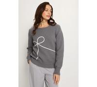Strickpullover LASCANA, Damen, Gr. 44/46, blau (dunkelgrau), Strick, Obermaterial: 83% Polyester, 7% Polyacryl, 6% Polyamid, 4% Wolle, meliert, figurumspielend hüftlang, Rundhals, Pullover Strickpullo