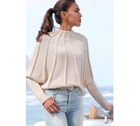 Strickpullover LASCANA, Damen, Gr. 32/34, beige, Strick, Obermaterial: 100% Polyester, unifarben, figurumspielend, Fledermausärmel, Pullover, mit Fledermausärmeln, modischer Damenpullover, Topseller (