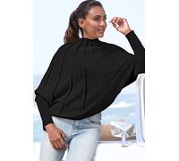 Strickpullover LASCANA, Damen, Gr. 40/42, schwarz, Strick, Obermaterial: 100% Polyester, unifarben, figurumspielend, Fledermausärmel, Pullover, mit Fledermausärmeln, modischer Damenpullover (73115055-