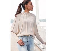 Strickpullover LASCANA, Damen, Gr. 44/46, beige, Strick, Obermaterial: 100% Polyester, unifarben, figurumspielend, Fledermausärmel, Pullover, mit Fledermausärmeln, modischer Damenpullover, Topseller (