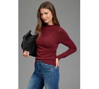 Strickpullover LAURA SCOTT "aus Ajourstrick, mit figurbetonter Passform", Damen, Gr. 36/38, rot (bordeaux), Strick, Obermaterial: 50% Viskose, 28% Polyester, 22% Polyamid, unifarben, figurbetont hüftl
