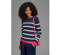 Strickpullover LAURA SCOTT "aus Feinstrick, figurumspielende Passform", Damen, Gr. 36/38, marine, weiß, rosa gestreift, Feinstrick, Obermaterial: 70% Viskose, 30% Polyamid, gestreift, kontrastfarbene