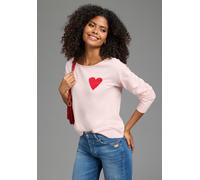 Strickpullover LAURA SCOTT "aus Feinstrick, figurumspielende Passform", Damen, Gr. 48/50, rosa, rot, Feinstrick, Obermaterial: 50% Viskose, 28% Polyester, 22% Polyamid, gemustert, figurumspielend hüft