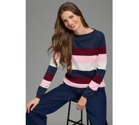 Strickpullover LAURA SCOTT "aus Feinstrick, mit U-Boot-Ausschnitt", Damen, Gr. 40/42, bunt (marine, bordeaux, rosa, weiß), Feinstrick, Obermaterial: 70% Viskose, 30% Polyamid, gestreift, figurumspiele