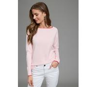 Strickpullover LAURA SCOTT "aus frühlingsleichtem Feinstrick", Damen, Gr. 40/42, rosa, Feinstrick, Obermaterial: 50% Viskose, 28% Polyester, 22% Polyamid, kontrastfarbene Details, figurumspielend hüft