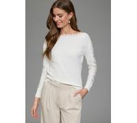 Strickpullover LAURA SCOTT "aus leichtem Feinstrick", Damen, Gr. 40, weiß, Feinstrick, Obermaterial: 50% Viskose, 26% Polyamid, 24% Polyester, unifarben, figurumspielend hüftlang, U-Boot-Ausschnitt, m