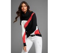 Strickpullover LAURA SCOTT, Damen, Gr. 32/34 (XS), schwarz (schwarz, rot), Strick, Obermaterial: 50% Baumwolle, 50% Polyacryl, colorblocking, figurbetont hüftbedeckend, hoch geschlossener Ausschnitt, 