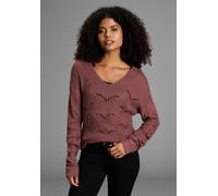 Strickpullover LAURA SCOTT, Damen, Gr. 34, rot (rosenholz), Strick, Obermaterial: 100% Polyacryl, unifarben, lässig geschnitten hüftlang, V-Ausschnitt, Bündchen, Pullover Strickpullover, Softer Überga