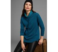 Strickpullover LAURA SCOTT, Damen, Gr. 36/38, blau (petrol), Feinripp, Obermaterial: 70% Viskose, 30% Polyamid, unifarben, lässig geschnitten hüftbedeckend, hoch geschlossener Ausschnitt, Rippbündchen