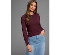 Strickpullover LAURA SCOTT, Damen, Gr. 36, rot (bordeaux mélange), Feinstrick, Obermaterial: 50% Viskose, 28% Polyester, 22% Polyamid, meliert, figurbetont normal, Rundhals, gewellter Abschluss, Pullo