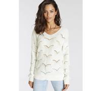 Strickpullover LAURA SCOTT, Damen, Gr. 36, weiß (wollweiß (aus nachhaltigem material)), Strick, Obermaterial: 100% Polyacryl, unifarben, lässig geschnitten hüftlang, V-Ausschnitt, Bündchen, Pullover S