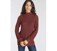 Strickpullover LAURA SCOTT, Damen, Gr. 38, braun (cognac), Grobstrick, Obermaterial: 50% Baumwolle, 50% Polyacryl, clean, unifarben, lässig geschnitten hüftlang, hoch geschlossener Ausschnitt, Bündche