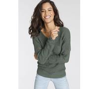 Strickpullover LAURA SCOTT, Damen, Gr. 38, grün (grün (aus nachhaltigem material)), Strick, Obermaterial: 100% Polyacryl, unifarben, lässig geschnitten hüftlang, V-Ausschnitt, Bündchen, Pullover Stric