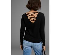 Strickpullover LAURA SCOTT, Damen, Gr. 38, schwarz, Feinstrick, Obermaterial: 50% Viskose, 28% Polyester, 22% Polyamid, unifarben, figurumspielend hüftbedeckend, U-Boot-Ausschnitt, Pullover Strickpull