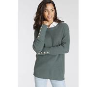 Strickpullover LAURA SCOTT, Damen, Gr. 40, blau (blaugrau, melange), Grobstrick, Obermaterial: 60% Polyacryl, 40% Baumwolle, meliert, unifarben, figurumspielend Po-bedeckend, Rundhals, Bündchen mit Kn