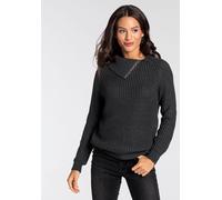 Strickpullover LAURA SCOTT, Damen, Gr. 40, grau (dunkelgrau), Grobstrick, Obermaterial: 50% Baumwolle, 50% Polyacryl, meliert, lässig geschnitten hüftlang, Raglanärmel Bündchen, Pullover Weihnachtspul