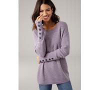 Strickpullover LAURA SCOTT, Damen, Gr. 40, lila (flieder), Grobstrick, Obermaterial: 60% Polyacryl, 40% Baumwolle, meliert, unifarben, figurumspielend Po-bedeckend, Rundhals, Bündchen mit Knöpfen, Pul