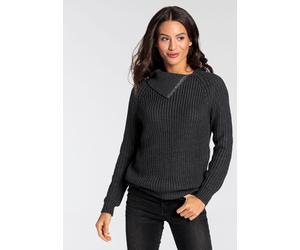 Strickpullover LAURA SCOTT, Damen, Gr. 42, grau (dunkelgrau), Grobstrick, Obermaterial: 50% Baumwolle, 50% Polyacryl, meliert, lässig geschnitten hüftlang, Raglanärmel Bündchen, Pullover Weihnachtspul