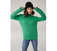 Strickpullover LAURA SCOTT, Damen, Gr. 42, grün (grasgrün), Grobstrick, Obermaterial: 50% Baumwolle, 50% Polyacryl, clean, unifarben, lässig geschnitten hüftlang, hoch geschlossener Ausschnitt, Bündch