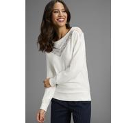 Strickpullover LAURA SCOTT, Damen, Gr. 42, sanftes weiß mélange, Strick, Obermaterial: 50% Viskose, 26% Polyamid, 24% Polyester. Spitze: 100% Polyamid, unifarben, figurumspielend hüftbedeckend, Rundha