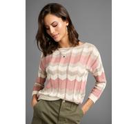 Strickpullover LAURA SCOTT, Damen, Gr. 44/46, beige (beige, weiß, rosa, gestreift), Feinstrick, Obermaterial: 50% Baumwolle, 50% Polyacryl, figurumspielend taillenbedeckt, U-Boot-Ausschnitt, Pullover