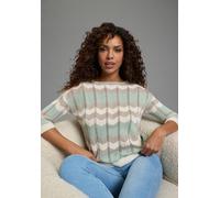 Strickpullover LAURA SCOTT, Damen, Gr. 44/46, bunt (salbei, beige, weiß), Feinstrick, Obermaterial: 50% Baumwolle, 50% Polyacryl, figurumspielend taillenbedeckt, U-Boot-Ausschnitt, Pullover Strickpull