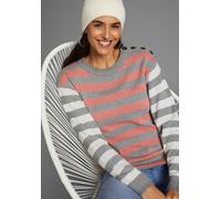 Strickpullover LAURA SCOTT, Damen, Gr. 44/46 (L), bunt (grau, rosa, gestreift), Strick, Obermaterial: 50% Baumwolle, 50% Polyacryl, gestreift, kontrastfarbene Details, normal hüftbedeckend, Rundhals,