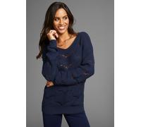 Strickpullover LAURA SCOTT, Damen, Gr. 44, blau, Strick, Obermaterial: 100% Polyacryl, unifarben, lässig geschnitten hüftlang, V-Ausschnitt, Bündchen, Pullover Strickpullover, softer Übergangsstrick m