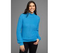 Strickpullover LAURA SCOTT, Damen, Gr. 46, blau (royalblau), Grobstrick, Obermaterial: 50% Baumwolle, 50% Polyacryl, clean, unifarben, lässig geschnitten hüftlang, hoch geschlossener Ausschnitt, Bündc