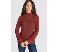 Strickpullover LAURA SCOTT, Damen, Gr. 46, braun (cognac), Grobstrick, Obermaterial: 50% Baumwolle, 50% Polyacryl, clean, unifarben, lässig geschnitten hüftlang, hoch geschlossener Ausschnitt, Bündche