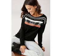 Strickpullover LAURA SCOTT, Damen, Gr. 46, gelb (schwarz, camelfarben, gestreift), Feinstrick, Obermaterial: 70% Viskose, 30% Polyamid, gestreift, figurumspielend hüftbedeckend, Rundhals, Pullover Str