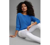 Strickpullover LAURA SCOTT, Damen, Gr. 48/50, blau (blau, grün), Strick, Obermaterial: 50% Baumwolle, 50% Polyacryl, unifarben, Basic, figurumspielend taillenbedeckt, U-Boot-Ausschnitt, Rippbündchen,