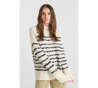 Strickpullover LE TEMPS DES CERISES "AUGUST", Damen, Gr. XS, beige, schwarz, 32% Wolle, 32% Leinen, 30% Polyamid, 6% Elasthan, mehrfarbig, unifarben, Rundhals, Pullover Strickpullover, mit tollem Stre