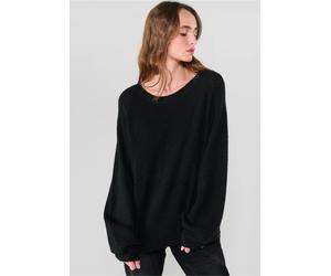 Strickpullover LE TEMPS DES CERISES "BOKI", Damen, Gr. S, schwarz, 100% Polyester, unifarben, normal, Rundhals, Pullover Strickpullover, mit dekorativer Knopfleiste (29533633-S) schwarz