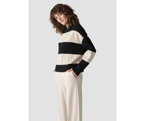 Strickpullover LECOMTE "Pullover", Damen, Gr. 46, schwarz, 60%Baumwolle, 40%Polyacryl, geringelt, oversize, gerader Abschluss, Pullover Strickpullover (33037133-46) schwarz