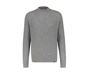 Strickpullover LERROS "Cable-Strickpullover mit Turtleneck", Herren, Gr. XXL, grau (platinum grau melange), 88% Schurwolle, 12% Kaschmir, Rundhals, Pullover Strickpullover (48808510-XXL) platinum grau