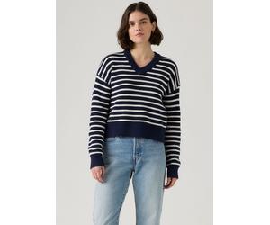 Strickpullover LEVI'S "REESE VNECK SWEAT", Damen, Gr. L (40), parisienne stripe pe, Strick, Obermaterial: 60% Baumwolle, 40% Polyacryl, gestreift, figurumspielend taillenbedeckt, V-Ausschnitt, Pullove